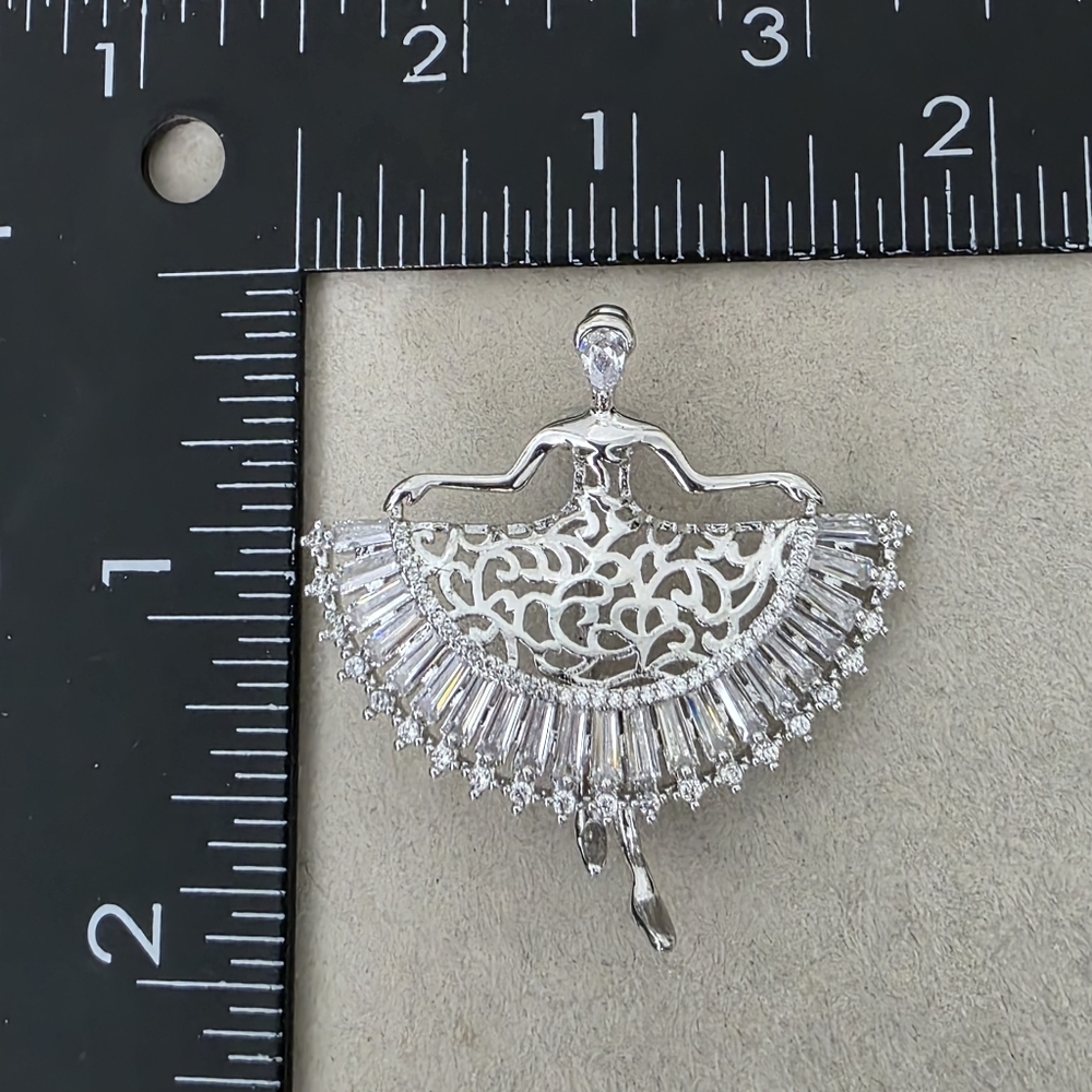 Silver Rhodium Ballerina Brooch Pin - Picture 7 of 7